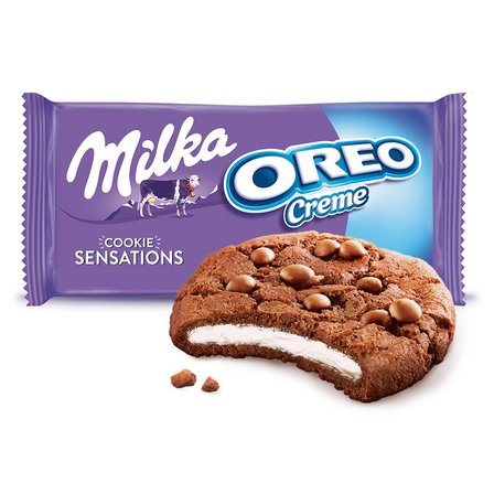 Milka Cookie Sensations Ciastka kakaowe z kawałkami czekolady i nadzieniem o smaku waniliowym 156 g (3)