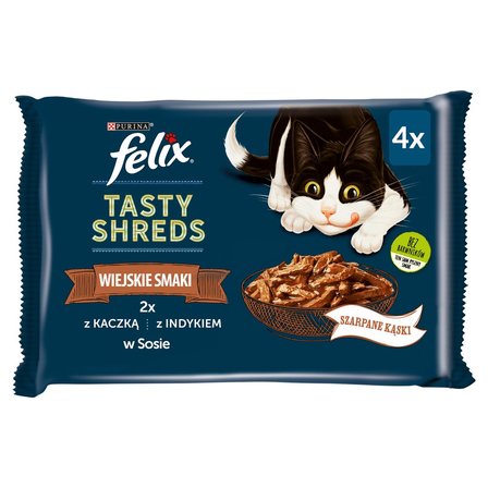 Felix Tasty Shreds Karma dla dorosłych kotów wiejskie smaki w sosie 320 g (4 x 80 g) (2)