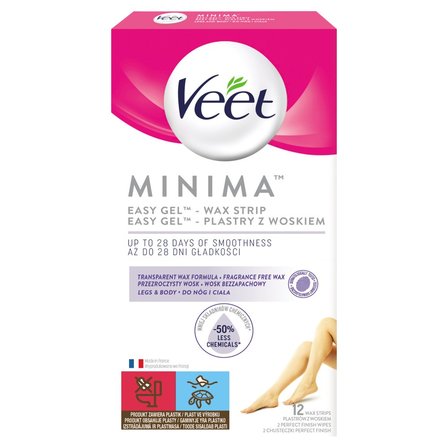 Veet Minima Easy-Gel Plastry z woskiem do nóg i ciała 12 sztuk i 2 chusteczki (1)