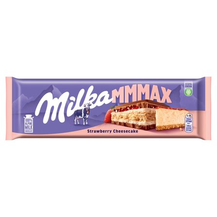 Milka Mmmax Herbatnik nadzienie o smaku sernika i nadzienie truskawkowe w czekoladzie mlecznej 300 g (1)