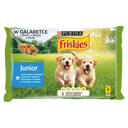 Friskies Junior Karma dla szczeniąt w galaretce z kurczakiem i groszkiem 400 g (4 x 100 g) (1)