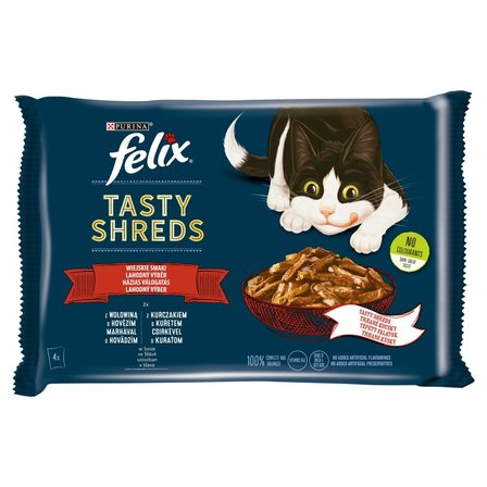 Felix Tasty Shreds Karma dla dorosłych kotów wiejskie smaki w sosie 320 g (4 x 80 g) (1)