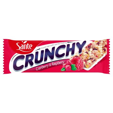 Sante Crunchy Baton zbożowy musli z owocami żurawiny i maliny podlany polewą waniliową 40 g (1)