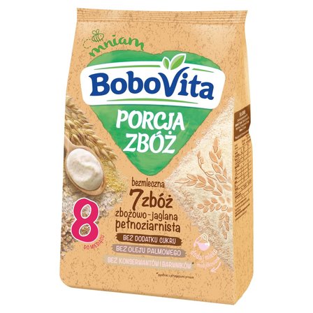 BoboVita Porcja zbóż Kaszka bezmleczna 7 zbóż zbożowo-jaglana pełnoziarnista po 8 miesiącu 170 g (2)