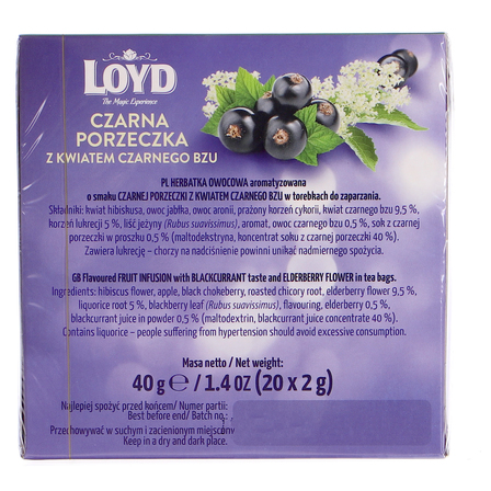 Loyd Herbatka owocowa aromatyzowana o smaku czarnej porzeczki z kwiatem czarnego bzu 40 g (20 x 2 g) (3)