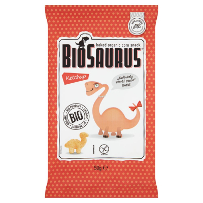 BioSaurus Ekologiczne pieczone chrupki kukurydziane o smaku ketchupowym 50 g (1)