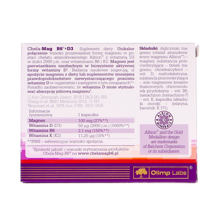 Chela-Mag B6+D3 100mg magnezu + 2000j.m. D3 30 Kapsułek (2)