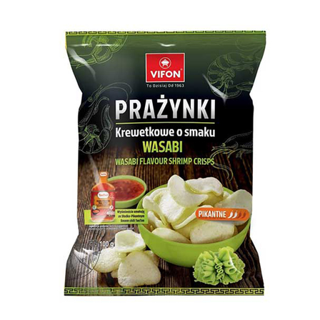 Vifon prażynki krewetkowe o smaku wasabi  pikantne 100g (1)