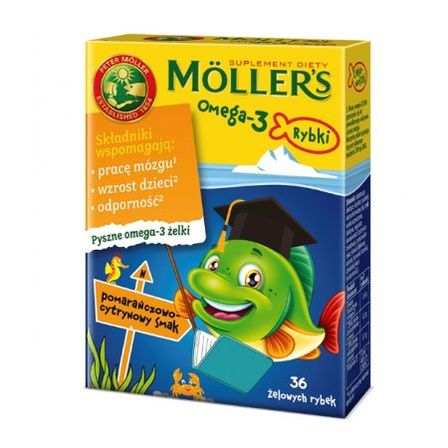 Mollers Omega-3 Żelki Rybki o smaku pomarańczowo-cytrynowym, 36 szt. (1)