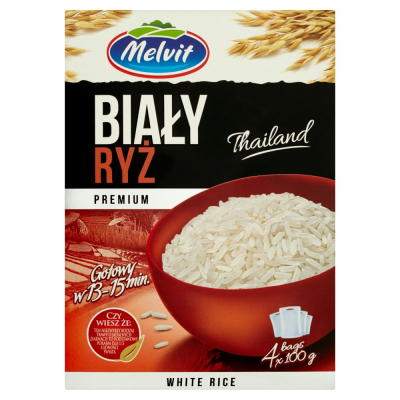 Melvit Premium Ryż biały 400 g (4 torebki) (1)