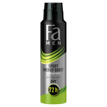 Fa Men Sport Energy Boost 72h Antyperspirant w sprayu o pobudzającym zapachu imbiru i cytryny 150 ml (1)