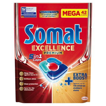 Somat Excellence Premium 5 w 1 Caps Kapsułki do mycia naczyń w zmywarkach 819 g (42 sztuki) (1)