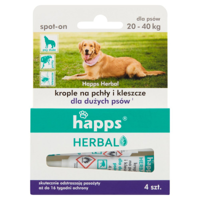 Happs Herbal Krople na pchły i kleszcze dla dużych psów 4 x 4 ml (1)