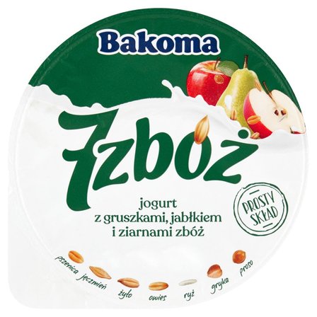 Bakoma 7 zbóż Jogurt z gruszkami jabłkiem i ziarnami zbóż 140 g (1)