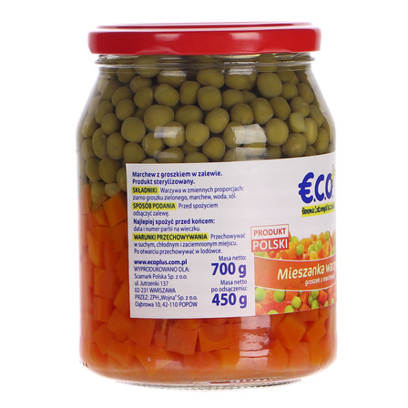 Eco plus mieszanka warzywna groszek z marchewką 700g netto / po odsączeniu 450g (10)