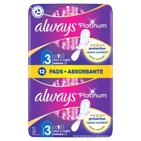 Always Platinum Day & Night (rozmiar 3) – Podpaski ze skrzydełkami – 12 sztuk (1)