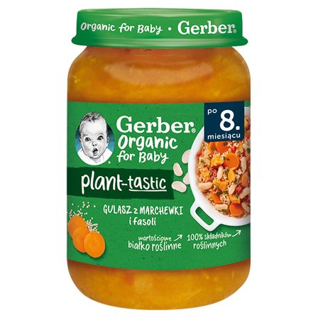 Gerber Organic Plant-tastic Gulasz z marchewki i fasoli dla niemowląt po 8. miesiącu 190 g (1)