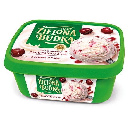 Zielona Budka Lody o smaku śmietankowym z sosem z wiśni 1000 ml (1)