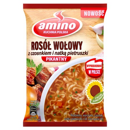 Amino Zupa błyskawiczna rosół wołowy z czosnkiem i natką pietruszki pikantny 60 g (1)