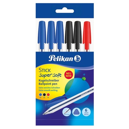 Pelikan Super Soft Stick Długopis tradycyjny 3 kolory 6 sztuk (1)