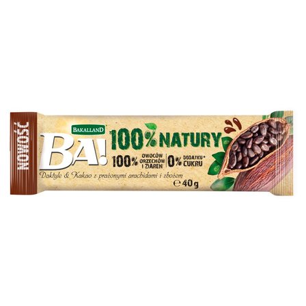 Bakalland Ba! Baton owocowy daktyle & kakao z prażonymi arachidami i zbożem 40 g (1)