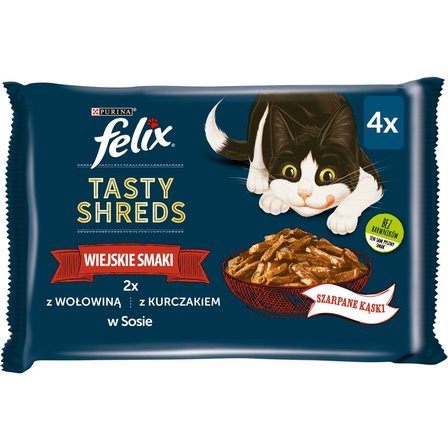 Felix Tasty Shreds Karma dla dorosłych kotów wiejskie smaki w sosie 320 g (4 x 80 g) (2)