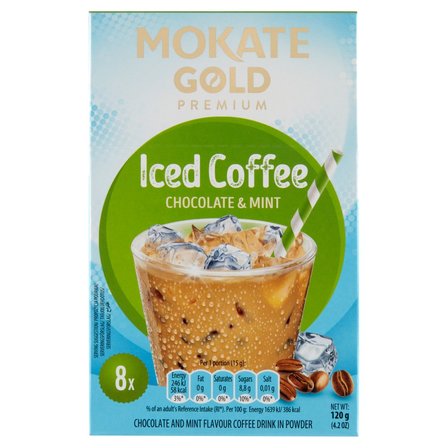 Mokate Gold Premium Iced Coffee Napój kawowy w proszku o smaku czekolady i mięty 120 g (8 x 15 g) (1)