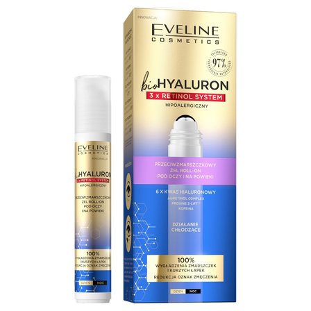 Eveline BioHyaluron 3 x Retinol Przeciwzmarszczkowy żel roll-o pod oczy i na powieki (1)