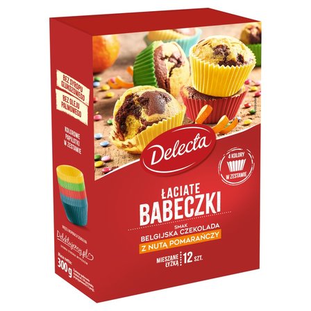 Delecta Łaciate babeczki smak czekolada z nutą pomarańczy mieszanka do wypieku ciasta 300 g (1)