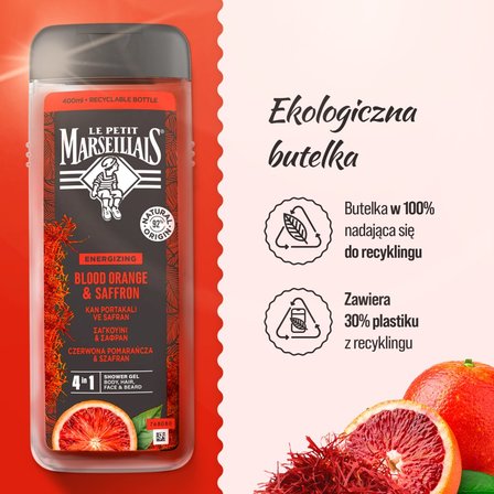 Le Petit Marseillais Żel pod prysznic dla mężczyzn czerwona pomarańcza & szafran 400 ml (4)