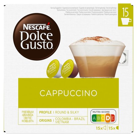 Nescafé Dolce Gusto Cappuccino Palona kawa mielona i mleko z cukrem 349,5 g (15 x 17 g i 15 x 6,3 g) (1)