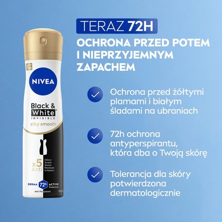 Nivea Black & White Invisible Silky Smooth Antyperspirant w spray'u 150 ml (3)