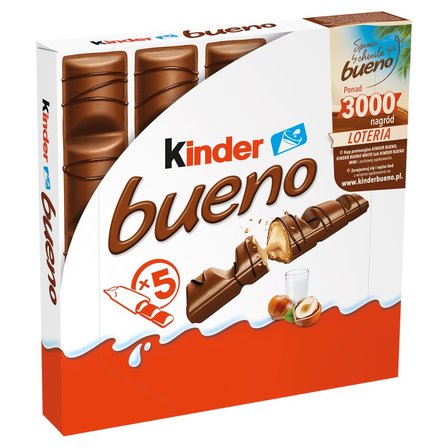 Kinder Bueno Wafel w mlecznej czekoladzie wypełniony mleczno-orzechowym nadzieniem 107,5 g (5 sztuk) (1)