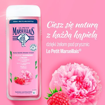 Le Petit Marseillais Kremowy żel pod prysznic malina bio & piwonia 400 ml (2)