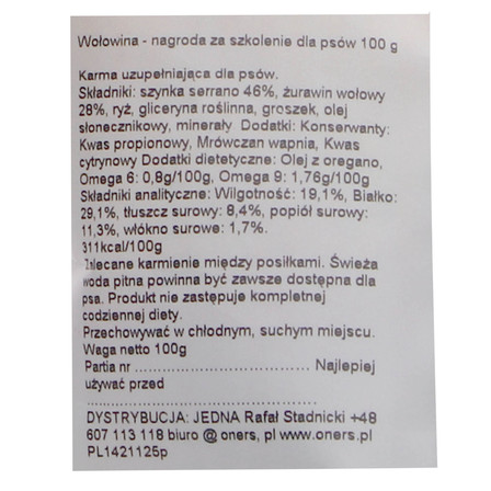 Oners przysmak dla psa wołowina 100g (3)