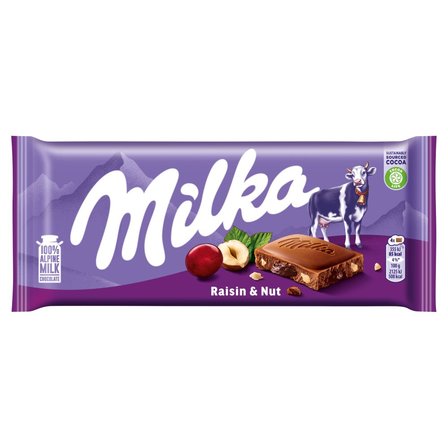 Milka Czekolada mleczna z rodzynkami i orzechami laskowymi 100 g (1)