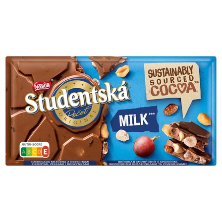 Nestlé Studentská Czekolada mleczna z orzechami ziemnymi żelkami i rodzynkami 170 g (1)