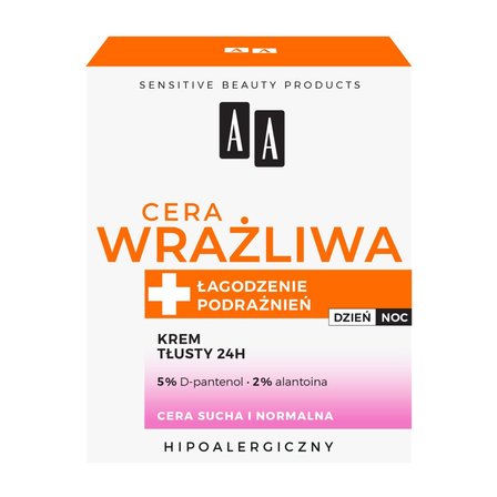 AA Cera Wrażliwa krem tłusty do cery suchej i normalnej 24h - bezzapachowy 50 ml (4)