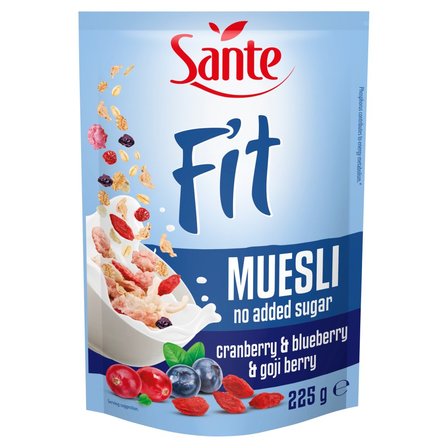 Sante Fit Musli bez dodatku cukru żurawina & borówka & jagody goji 225 g (1)