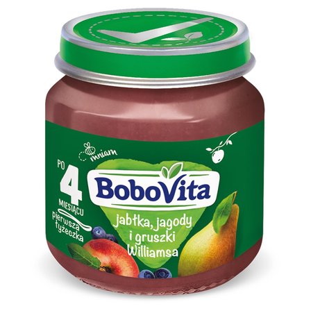 BoboVita Jabłka jagody i gruszki Williamsa po 4 miesiącu 125 g (1)