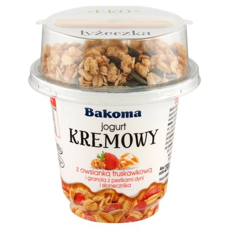 Bakoma Jogurt kremowy z owsianką truskawkową i granolą z pestkami dyni i słonecznika 230 g (2)