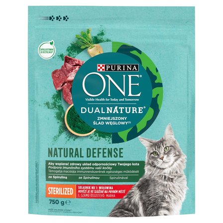 Purina One DualNature Natural Defense Sterilized Karma dla dorosłych kotów wołowina 750 g (1)