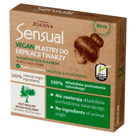 Joanna Sensual Vegan Plastry do depilacji twarzy 12 sztuk + Tubka z oliwką łagodzącą 10 ml (2)