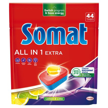 Somat All in 1 Extra Lemon & Lime Tabletki do mycia naczyń w zmywarkach 730,4 g (44 sztuki) (1)