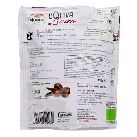 Monini L'Oliva Leccino Naturalne oliwki czarne drylowane BIO  150 g (2)