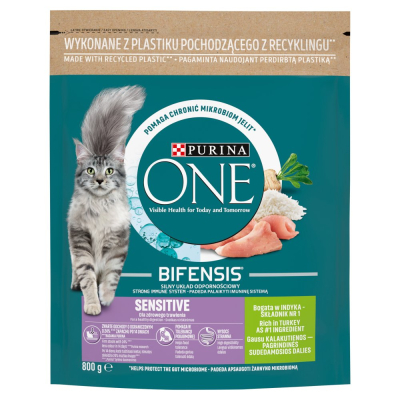 PURINA ONE Bifensis Sensitive Karma dla kotów bogata w indyka 800 g (2)