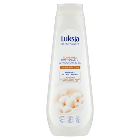 Luksja Creamy & Soft Kremowy płyn do kąpieli łagodzące mleczko bawełniane i prowitamina B5 900 ml (1)