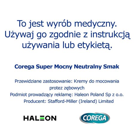 Corega Wyrób medyczny krem mocujący do protez zębowych super mocny neutralny smak 70 g (2)