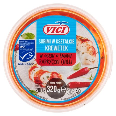 Vici Surimi w kształcie krewetek w oleju o smaku papryczki chilli 320 g (1)
