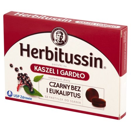 Herbitussin Czarny bez i eukaliptus Pastylki na kaszel i gardło Suplement diety 12 pastylek (2)